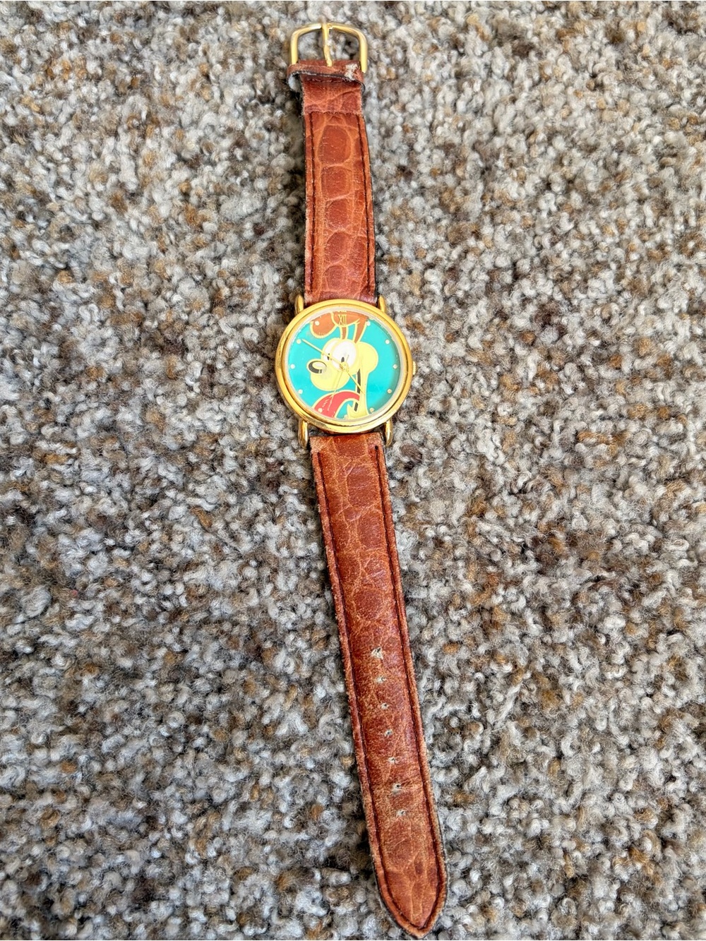 Vintage Garfield Armitron Brown Leather Strap Watch with Colorful Cartoon Dial